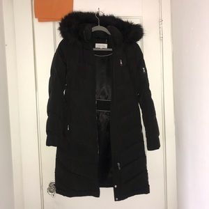 Calvin Klein faux far trim chevron puffer coat